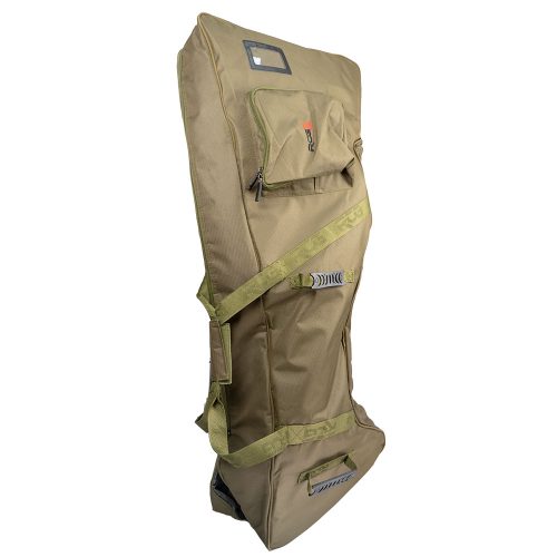 Zijaanzicht van de RCG Motor Transport Bag met handgrepen en ritsen.