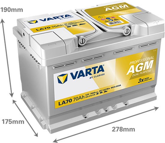 Varta LA70 Professional AGM Dual Purpose accu 12V 70Ah
